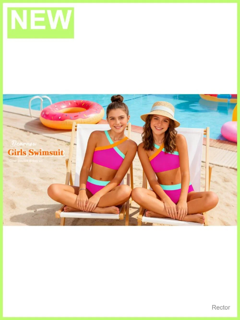 Girls 2 Piece Bikini Swimsuit Criss Cross Strap Colorblock Bathing Suit